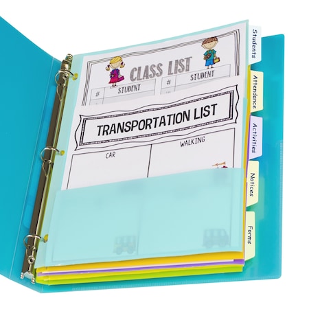 C-Line Products 5Tab Index Dividers with MultiPockets, Bright Color Assortment, 5ST Set of 12 ST, 60PK 07650-BX